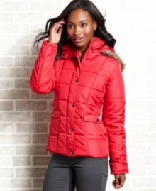 Dollhouse designs a puffer coat for the new, cool generation, adding snap-button tabs at the waist for a curve-defining effect. Dollhouse designs a puffer coat for the new, cool generation, adding snap-button tabs at the waist for a curve-defining effect.