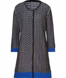 With a chic mix of pattern and colorblock, Steffen Schrauts jacquard woven coat is a contemporary way to dress up workweek looks - Collarless, long sleeves, royal blue cuffs and trim, side slit pockets, hidden front closures - Loosely tailored fit - Wear over a sheath dress with pin heels and a leather tote With a chic mix of pattern and colorblock, Steffen Schrauts jacquard woven coat is a contemporary way to dress up workweek looks - Collarless, long sleeves, royal blue cuffs and trim, side slit pockets, hidden front closures - Loosely tailored fit - Wear over a sheath dress with pin heels and a leather tote
