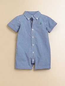 The button-down Kensington shirt inspired an adorably authentic shortall in preppy gingham cotton broadcloth.Button-down pointed collarShort sleevesButton-frontSnapped hem for easy on and offCottonMachine washImported Please note: Number of buttons/snaps may vary depending on size ordered. The button-down Kensington shirt inspired an adorably authentic shortall in preppy gingham cotton broadcloth.Button-down pointed collarShort sleevesButton-frontSnapped hem for easy on and offCottonMachine washImported Please note: Number of buttons/snaps may vary depending on size ordered.
