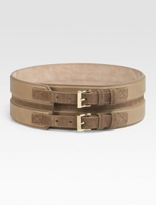 Wonderfully luxe leather, fastened with dual metal buckles.3¼ wideLeatherMade in Italy of imported fabric