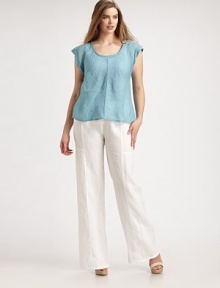 Timeless tailored details give these organic linen, wide-leg pants instant appeal. You will adore how soft and airy they are. The comfortable, drawstring waist offers a perfect fit.Drawstring waistFront and back seamsInseam, about 31Rise, about 19LinenMachine washImported