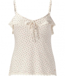 Adorable ecru floral print top - Be comfortable and look sexy in this sweet lounge top - Ditsy floral print and cute ruffle and lace details - Perfect for sleep or romantic time between the sheets Adorable ecru floral print top - Be comfortable and look sexy in this sweet lounge top - Ditsy floral print and cute ruffle and lace details - Perfect for sleep or romantic time between the sheets