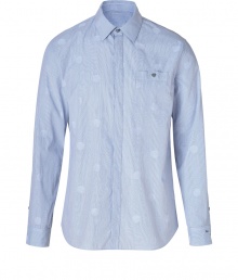 Classic yet contemporary with its allover dot patterning, Marc by Marc Jacobs powder blue shirt is a cool choice for dressing up modern city looks - Classic collar, long sleeves, buttoned cuffs, buttoned chest pocket, hidden front button placket - Slim fit - Wear with tailored trousers and sleek leather lace-ups Classic yet contemporary with its allover dot patterning, Marc by Marc Jacobs powder blue shirt is a cool choice for dressing up modern city looks - Classic collar, long sleeves, buttoned cuffs, buttoned chest pocket, hidden front button placket - Slim fit - Wear with tailored trousers and sleek leather lace-ups