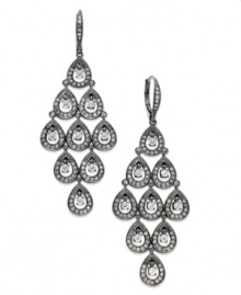 Elegance comes full circle in this pair of chandelier earrings from Eliot Danori. Crafted from hematite-tone brass, the earrings make stunning use of black glass crystal and cubic zirconia (1 ct. t.w.) accents. Approximate drop: 2 inches. Elegance comes full circle in this pair of chandelier earrings from Eliot Danori. Crafted from hematite-tone brass, the earrings make stunning use of black glass crystal and cubic zirconia (1 ct. t.w.) accents. Approximate drop: 2 inches.
