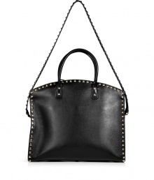 Sleek an sophisticated with its covetable rockstud trim, Valentinos studded leather tote is a smart investment perfect for adding that iconic luxe edge to your look - Embossed logo, double top handles, platinum-toned rockstud trim and hardware, inside zippered back wall pocket, two front wall slot pockets, protective feet - Carry as an immaculate polish to day and evening looks alike Sleek an sophisticated with its covetable rockstud trim, Valentinos studded leather tote is a smart investment perfect for adding that iconic luxe edge to your look - Embossed logo, double top handles, platinum-toned rockstud trim and hardware, inside zippered back wall pocket, two front wall slot pockets, protective feet - Carry as an immaculate polish to day and evening looks alike