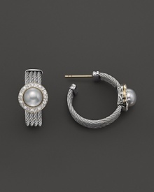 Charriol Stainless Steel Cable Classique Pearl Earrings with Diamonds, 0.18 ct. t.w. Charriol Stainless Steel Cable Classique Pearl Earrings with Diamonds, 0.18 ct. t.w.