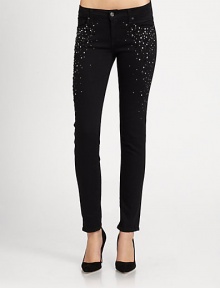 Slim from top to bottom, these slim-fit cigarette jeans are tailored to perfection with a short inseam and glimmering embellishments. THE FITRise, about 8Inseam, about 30THE DETAILSZip flyFive-pocket styleCotton/spandexMachine washMade in USA of imported fabricSIZE & FITModel shown is 5'11 (178cm) wearing US size 4. Slim from top to bottom, these slim-fit cigarette jeans are tailored to perfection with a short inseam and glimmering embellishments. THE FITRise, about 8Inseam, about 30THE DETAILSZip flyFive-pocket styleCotton/spandexMachine washMade in USA of imported fabricSIZE & FITModel shown is 5'11 (178cm) wearing US size 4.