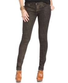 A metallic leopard print adds fierce fashion-forward flair to these Free People skinny jeans -- a chic pick for a cold-weather look!