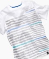 Make some noise. He'll make a strong casual style statement  everywhere in this striped static t-shirt from DKNY.