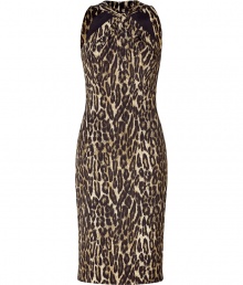 Luxe dress in fine, printed viscose stretch blend - Elegant, on-trend leopard motif in rich shades of brown and gold - Sleek, sleeveless bodice with twisted halter neck - Fitted, feminine silhouette flatters and accentuates every curve - pencil skirt with kick pleat hits at knee - Sexy and sophisticated, perfect for parties and evenings out - Pair with a clutch and peep toe pumps or dressy sandals