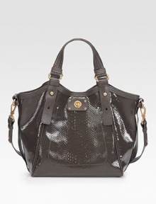 Shiny python-embossed leather in a roomy carryall, finished with goldtone hardware and a chic turnlock closure.Double top handles, 6½ dropDetachable shoulder strap, 33 dropTurnlock closureOne inside zip pocketOne inside open pocketFully lined16½W X 11½H X 8¾DImported Shiny python-embossed leather in a roomy carryall, finished with goldtone hardware and a chic turnlock closure.Double top handles, 6½ dropDetachable shoulder strap, 33 dropTurnlock closureOne inside zip pocketOne inside open pocketFully lined16½W X 11½H X 8¾DImported