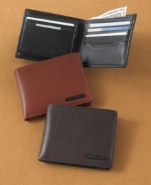 Crafted in smooth, handsome leather, this passcase wallet from Geoffrey Beene is a must-have for guys of all ages.