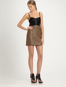 Boldly-striped woven raffia designed with a fitted bustier bodice and skin-baring cutout back.Adjustable strapsSweetheart necklineBustier bodiceSet-in waistFitted pencil skirtBack cutoutCenter back zipperAbout 16 from natural waist55% viscose/43% cottonDry cleanMade in USA of Italian fabricModel shown is 5'11 (180cm) wearing US size Small. Boldly-striped woven raffia designed with a fitted bustier bodice and skin-baring cutout back.Adjustable strapsSweetheart necklineBustier bodiceSet-in waistFitted pencil skirtBack cutoutCenter back zipperAbout 16 from natural waist55% viscose/43% cottonDry cleanMade in USA of Italian fabricModel shown is 5'11 (180cm) wearing US size Small.