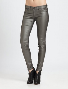 A stretchy, metallic style with a five-pocket design, crafted with quality and attention to details.THE FITFitted through hips, thighs and legsRise, about 8Inseam, about 30THE DETAILSZip flyFive-pocket style60% cotton/35% polyester/5% Lycra® spandex; dry cleanMade in USA of imported fabricsModel shown is 5'9 (175cm) wearing US size 2. A stretchy, metallic style with a five-pocket design, crafted with quality and attention to details.THE FITFitted through hips, thighs and legsRise, about 8Inseam, about 30THE DETAILSZip flyFive-pocket style60% cotton/35% polyester/5% Lycra® spandex; dry cleanMade in USA of imported fabricsModel shown is 5'9 (175cm) wearing US size 2.