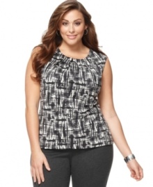 Get a gorgeous glimmer in Alfani's sleeveless plus size top, featuring an abstract print and sequined finish-- it's an Everyday Value!