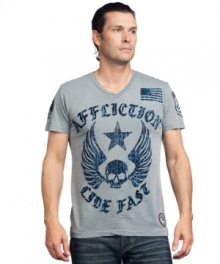 The need for speed. This graphic t-shirt from Affliction accelerates your casual style.