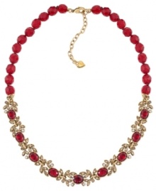 Paint the town red in this frontal necklace from Carolee. Crafted from gold-tone mixed metal, it's truly the red glass faceted beads that enhance the style. Approximate length: 16 inches.