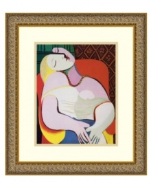 See the woman of Pablo Picasso's dreams in this abstract print. Simple curves and bright colors are contrasted by an ornate wood frame with embossed, antique-gold detail.