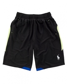 Updated with a cool color-blocked design, a classic mesh athletic short offers breathable comfort and sporty style. Updated with a cool color-blocked design, a classic mesh athletic short offers breathable comfort and sporty style.