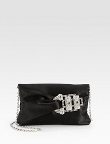 Sumptuous satin in a sleek foldover silhouette, accented with a slim, cocktail-length chain.Shoulder strap, 9½ dropMagnetic snap closureOne inside slit pocketSatin lining7¾W X 5¼H X 2¼DMade in Italy