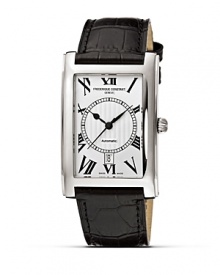 The Carree collection of Frédérique Constant offers classical and traditional design watches, on which the passing of time leaves no trace. Prominent Roman numerals, printed or polished and hand applied to the dial not only offer good legibility, but also give a contemporary spirit to these timeless timepieces. Automatic calibre: Hours, Minutes, Seconds and date. 42 h power-reserve. Made in Geneva, Switzerland. The Carree collection of Frédérique Constant offers classical and traditional design watches, on which the passing of time leaves no trace. Prominent Roman numerals, printed or polished and hand applied to the dial not only offer good legibility, but also give a contemporary spirit to these timeless timepieces. Automatic calibre: Hours, Minutes, Seconds and date. 42 h power-reserve. Made in Geneva, Switzerland.