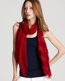 A large check pattern in a dark red hue make this lightweight scarf an edgy must-have this spring.