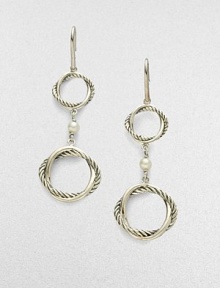 From the Infinity Collection. Two graceful circles, each formed of interwoven strands of smooth and cabled sterling silver, are connected by tiny freshwater pearls in these elegant drops. White freshwater pearls Sterling silver Drop, about 1¾ Ear wire Made in USA From the Infinity Collection. Two graceful circles, each formed of interwoven strands of smooth and cabled sterling silver, are connected by tiny freshwater pearls in these elegant drops. White freshwater pearls Sterling silver Drop, about 1¾ Ear wire Made in USA