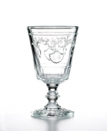 Feel like royalty with the immaculate detail and old-world opulence of Versailles wine glasses from French Home. Luminous glass embossed and defined with seashells, fluting and scrolling vines puts European grandeur within reach. Feel like royalty with the immaculate detail and old-world opulence of Versailles wine glasses from French Home. Luminous glass embossed and defined with seashells, fluting and scrolling vines puts European grandeur within reach.