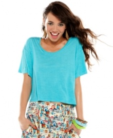 A boxy silhouette and cropped length makes this slub-knit cotton top from American Rag the perfect pick for lounging-out in style! A boxy silhouette and cropped length makes this slub-knit cotton top from American Rag the perfect pick for lounging-out in style!