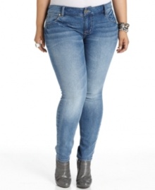 Lighten up your blues with Baby Phat's plus size skinny jeans-- pair them with all your new tops! Lighten up your blues with Baby Phat's plus size skinny jeans-- pair them with all your new tops!