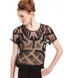 Add a chic vintage touch to any ensemble with this Bar III Front Row beaded top.