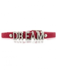 Live the dream. This mini affirmation bracelet from BCBGeneration, crafted from silver-tone mixed metal and pink PVC, makes staying in style an attainable goal. Approximate length: 8 inches.