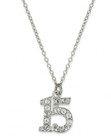 The perfect way to celebrate her 15th birthday. Giani Bernini's pretty Quinceanera pendant features the number 15 in sparkling crystal and sterling silver. Approximate length: 18 inches. Approximate drop: 1/2 inch. The perfect way to celebrate her 15th birthday. Giani Bernini's pretty Quinceanera pendant features the number 15 in sparkling crystal and sterling silver. Approximate length: 18 inches. Approximate drop: 1/2 inch.