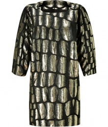Shimmer into evening elegance in Jay Ahrs radiant gold and black modern brocade dress, perfectly proportioned for an ultra-flattering finish - Rounded neckline, 3/4 sleeves, hidden back zip, mini length - Pair with sky-high pumps and a jet black clutch Shimmer into evening elegance in Jay Ahrs radiant gold and black modern brocade dress, perfectly proportioned for an ultra-flattering finish - Rounded neckline, 3/4 sleeves, hidden back zip, mini length - Pair with sky-high pumps and a jet black clutch