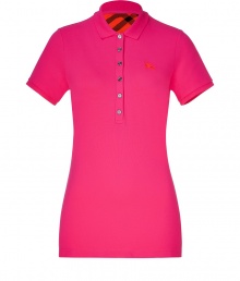 Luxe polo in fine, bright pink cotton stretch blend - Traditional button down style with short, fitted sleeves and small collar - Contrast embroidered logo at chest - New, lengthier cut is slim and hits below the hips - Chic, Burberry check motif lining at nape of the neck - A dream basic as versatile as it is stylish - Pair with a blazer and leather pencil skirt or layer beneath a cardigan and wear with skinny jeans Luxe polo in fine, bright pink cotton stretch blend - Traditional button down style with short, fitted sleeves and small collar - Contrast embroidered logo at chest - New, lengthier cut is slim and hits below the hips - Chic, Burberry check motif lining at nape of the neck - A dream basic as versatile as it is stylish - Pair with a blazer and leather pencil skirt or layer beneath a cardigan and wear with skinny jeans