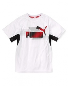 From the ball court to the food court, this cool print tee from PUMA is designed to keep your little athlete feeling fresh and looking cool. From the ball court to the food court, this cool print tee from PUMA is designed to keep your little athlete feeling fresh and looking cool.