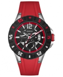 Bring some bold energy to your style with this masculine sport watch from GUESS. Bring some bold energy to your style with this masculine sport watch from GUESS.