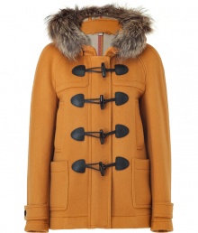 Taking inspiration from the classic toggle duffle coat, this modern take from Burberry Brit features a slim fit and a removable hood of extra versatility- Removable fur hood, concealed front button placket with toggle button closure, long sleeves with belted cuffs, slit pockets and large patch pockets, back vent - Style with slim jeans or corduroys and high heel booties