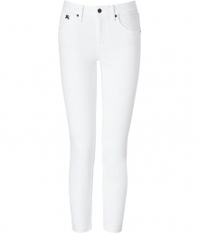 With a flattering fit and bright white stretch denim, Burberry Brits skinny jeans lend a crisp modern polish to every look - Classic five-pocket style with logo charm at hip, button closure, belt loops - Form-fitting - Wear with a brightly hued top and flats With a flattering fit and bright white stretch denim, Burberry Brits skinny jeans lend a crisp modern polish to every look - Classic five-pocket style with logo charm at hip, button closure, belt loops - Form-fitting - Wear with a brightly hued top and flats