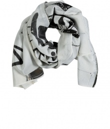 Wear a work of art this season in Each Others soft silk scarf, photo printed with street artist Alec Monopolys monochrome graffiti, for cutting-edge results guaranteed to make an impact - White stitched seams - Pair with urban-cool separates and monochrome accessories Wear a work of art this season in Each Others soft silk scarf, photo printed with street artist Alec Monopolys monochrome graffiti, for cutting-edge results guaranteed to make an impact - White stitched seams - Pair with urban-cool separates and monochrome accessories