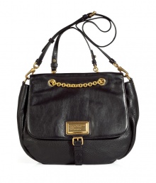 Edgy chain details add stylish juxtaposition to this vintage-inspired leather bag from Marc by Marc Jacobs will add trend-right edge to any look - Front flap with logo plaque and chain, top carrying handle and convertible shoulder strap, gathered side details, pebbled leather - Perfect for daily use or off-duty cool Edgy chain details add stylish juxtaposition to this vintage-inspired leather bag from Marc by Marc Jacobs will add trend-right edge to any look - Front flap with logo plaque and chain, top carrying handle and convertible shoulder strap, gathered side details, pebbled leather - Perfect for daily use or off-duty cool