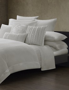 The sophisticated, elegant Ming Collection is comprised of two sets of interchangeable, complimentary motifs that can stand alone or be mixed and matched. The luxuriously soft cotton sateen assortments include sheets, pillowcases, shams, and duvet with a double border of fretwork embroidery.400-thread count12 X 24Feather/down insertCottonDry cleanImported