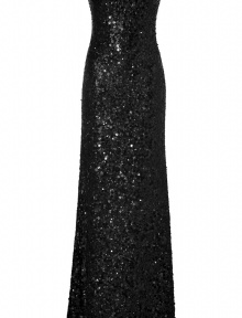 With a shimmer of allover sequinning and figure-hugging fit, Jenny Packhams strapless evening gown is as eye-catching as it is exquisite - Strapless, hidden back zip, inside underwire support - Form-fitting top, softly draped skirt - Wear with flawless platform pumps and a statement embellished box clutch