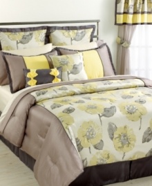 Update your room in a splash of style with this Peony comforter set, featuring a printed pattern of peonies with a lustrous sheen. A soft, yellow, gray and tan colorway and whimsical accents shape all the components you need for an effortless refresh. Update your room in a splash of style with this Peony comforter set, featuring a printed pattern of peonies with a lustrous sheen. A soft, yellow, gray and tan colorway and whimsical accents shape all the components you need for an effortless refresh.