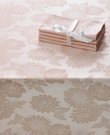 All set for spring. With a tablecloth and napkins for up to six guests, this Dinner Party Medley table linens set offers efficiency for the busy host and a pastel-pink floral motif to make the meal unforgettable.