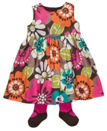 A fun frock made for frolicking! Combine these ballerina-inspired leggings with this floral print dress for a pasture perfect look for your baby girl. A fun frock made for frolicking! Combine these ballerina-inspired leggings with this floral print dress for a pasture perfect look for your baby girl.
