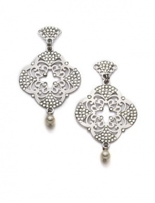THE LOOKClover silhouette with drop faux pearl detail White crystal stone accentsFiligree designSilverplated brass settingPost backTHE MEASUREMENTWidth, about 1¼Length, about 2ORIGINImported THE LOOKClover silhouette with drop faux pearl detail White crystal stone accentsFiligree designSilverplated brass settingPost backTHE MEASUREMENTWidth, about 1¼Length, about 2ORIGINImported