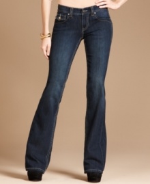 A pair of flared jeans gets glowing with the help of rhinestone buttons! INC's denim gives any outfit a glam touch! A pair of flared jeans gets glowing with the help of rhinestone buttons! INC's denim gives any outfit a glam touch!