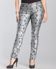 Denim with festive flair from INC: these metallic-foiled plus size jeans get the trend just right, sized perfectly for you.