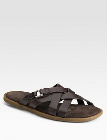 Crisscrossing Italian calfskin straps and a silvery side bit lend polished style to this versatile slip-on.Calfskin upperLeather liningPadded insoleRubber soleMade in Italy Crisscrossing Italian calfskin straps and a silvery side bit lend polished style to this versatile slip-on.Calfskin upperLeather liningPadded insoleRubber soleMade in Italy